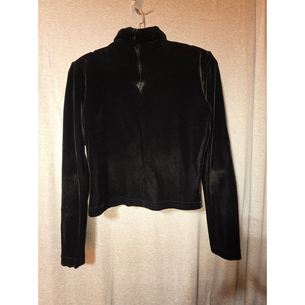 Vintage Worth  Black Velvet Mock Neck Long Sleeve Top Back Zip Evening Blouse 4